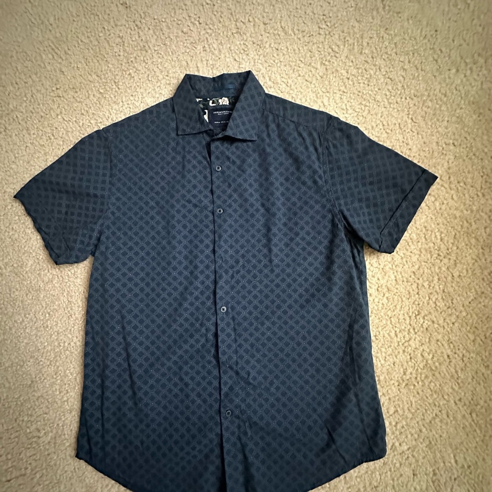 Navy Blue Patterned Men's Shirt